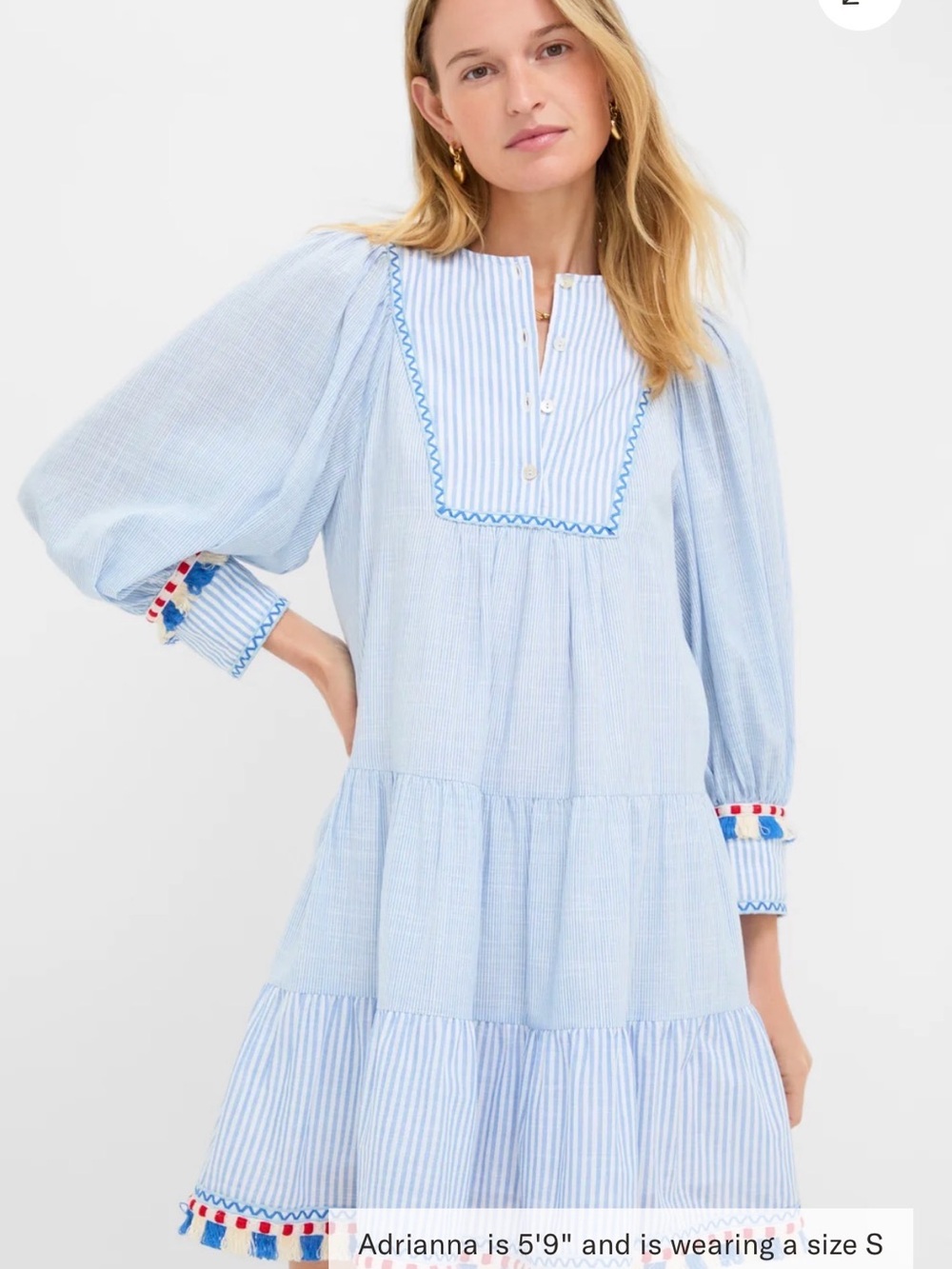 Tuckernuck Light Blue Tiered Dress with Red & Blue Trim